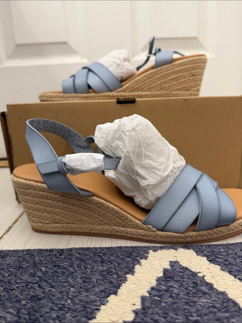 Lands' End Light Blue Wedge Slingback Sandals